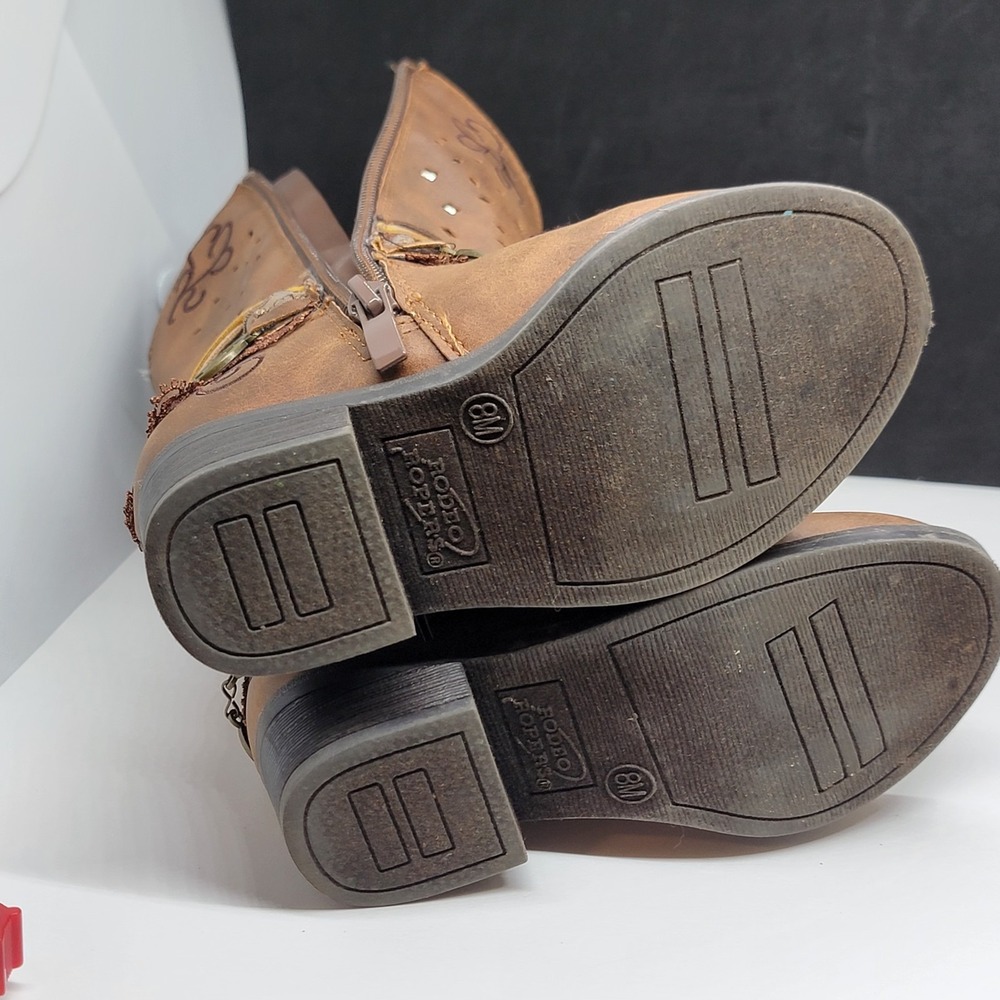 Rodeo Ropers Toddler Youth Size 8M Brown Bling  Western Cowboy Zip Up Boots - Picture 11 of 11